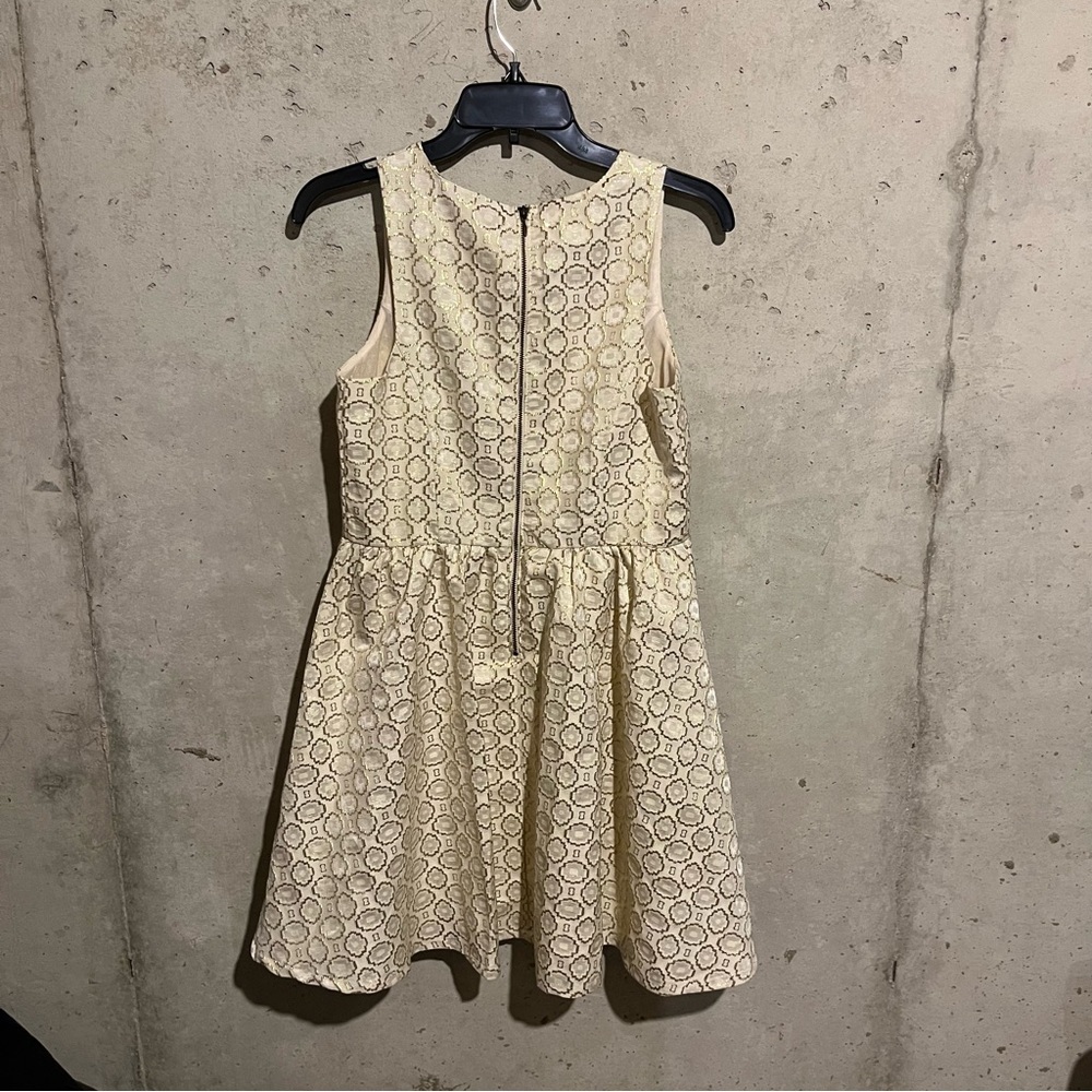 Xhilaration Brocade Fit & Flare Dress Metallic Floral Gold A Line M - Picture 5 of 8